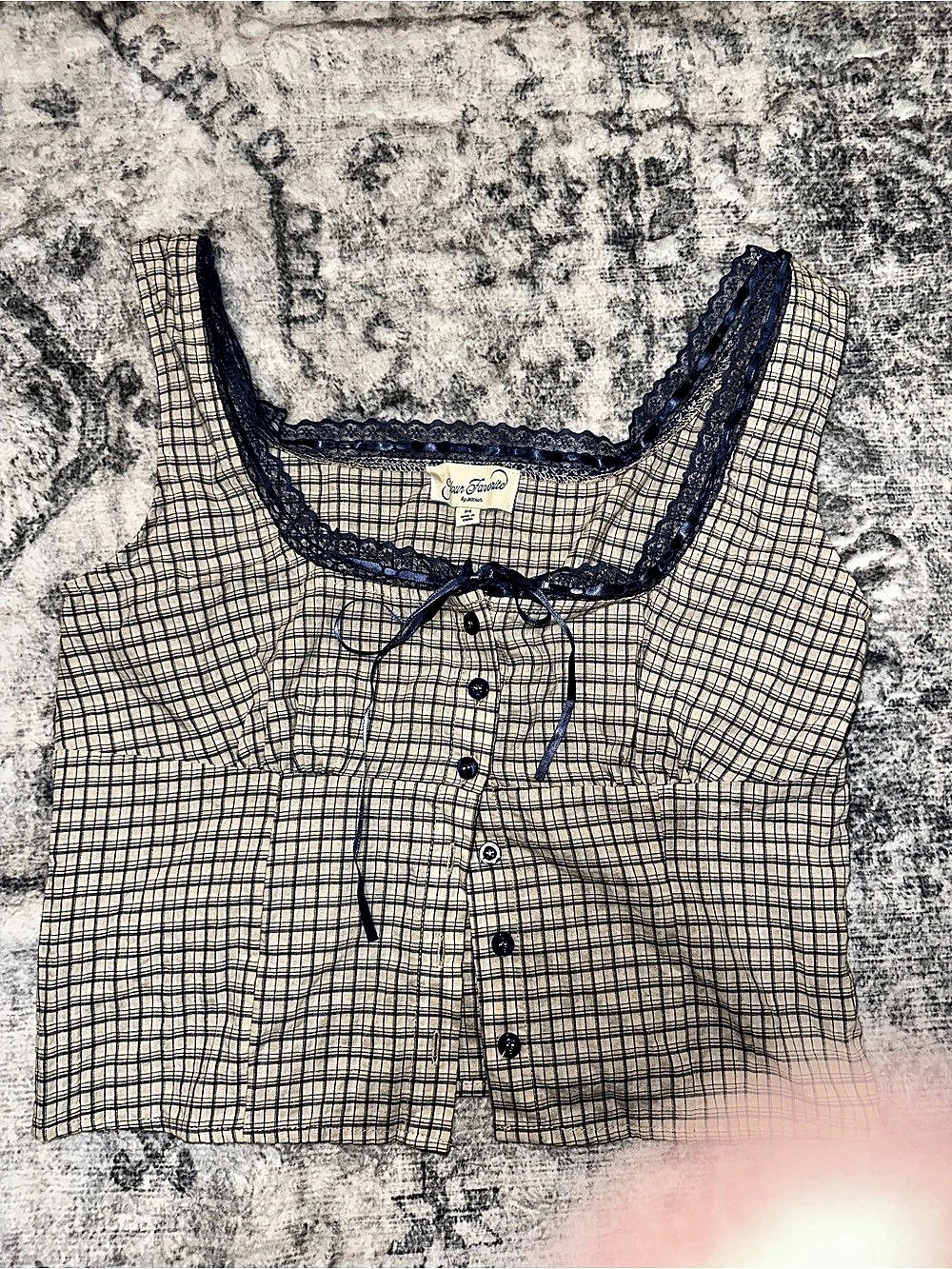 Juicy Couture Plaid Lace Trim Camisole in Blue & White Size Medium